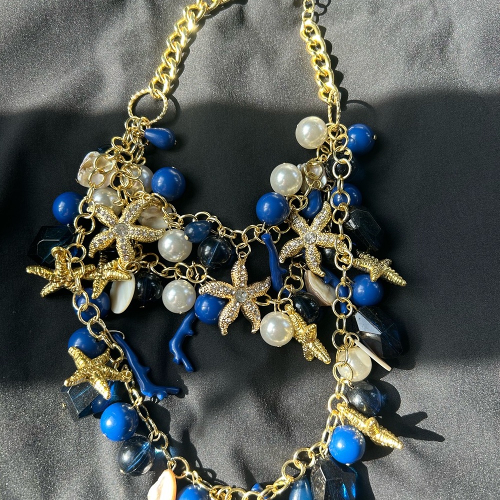Gold and Blue Starfish Charm Necklace